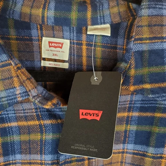 Levi's Relaxed Fit Blue and Brown Plaid Button Up Heavy Shirt Size 3XL - Picture 6 of 8